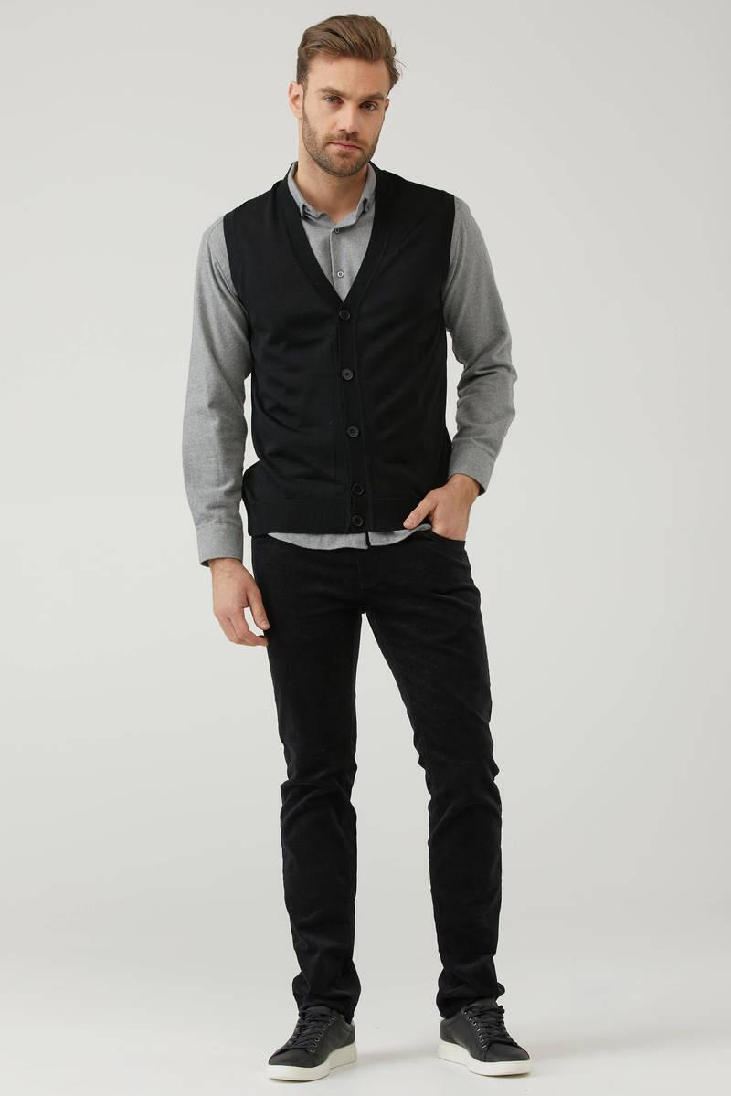 Erkek V Yaka Düğmeli Triko Yelek - Siyah (1) Sementa