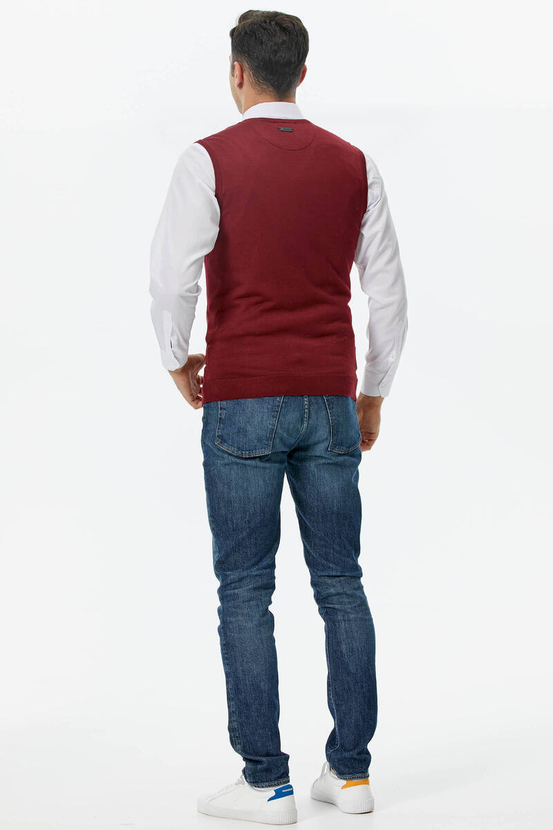 Erkek V Yaka Kolsuz Triko Süveter - Bordo (4) Sementa