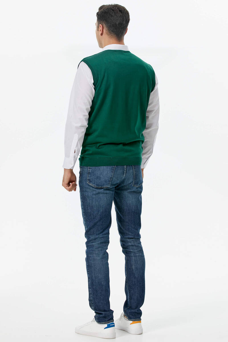 Erkek V Yaka Kolsuz Triko Süveter - Yeşil (3) Sementa