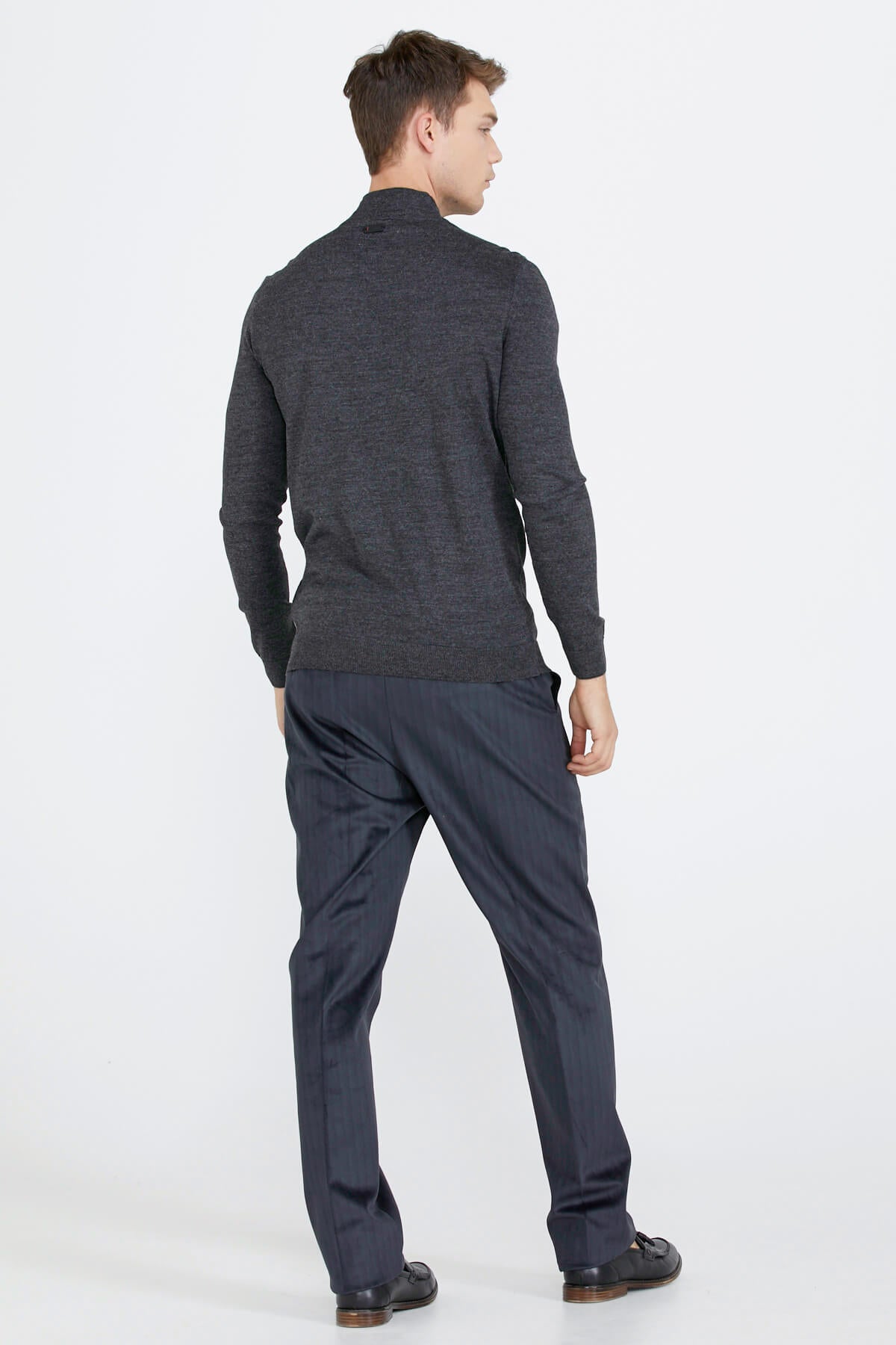 Erkek Yarım Boğazlı Triko Kazak - Antrasit (4) Sementa