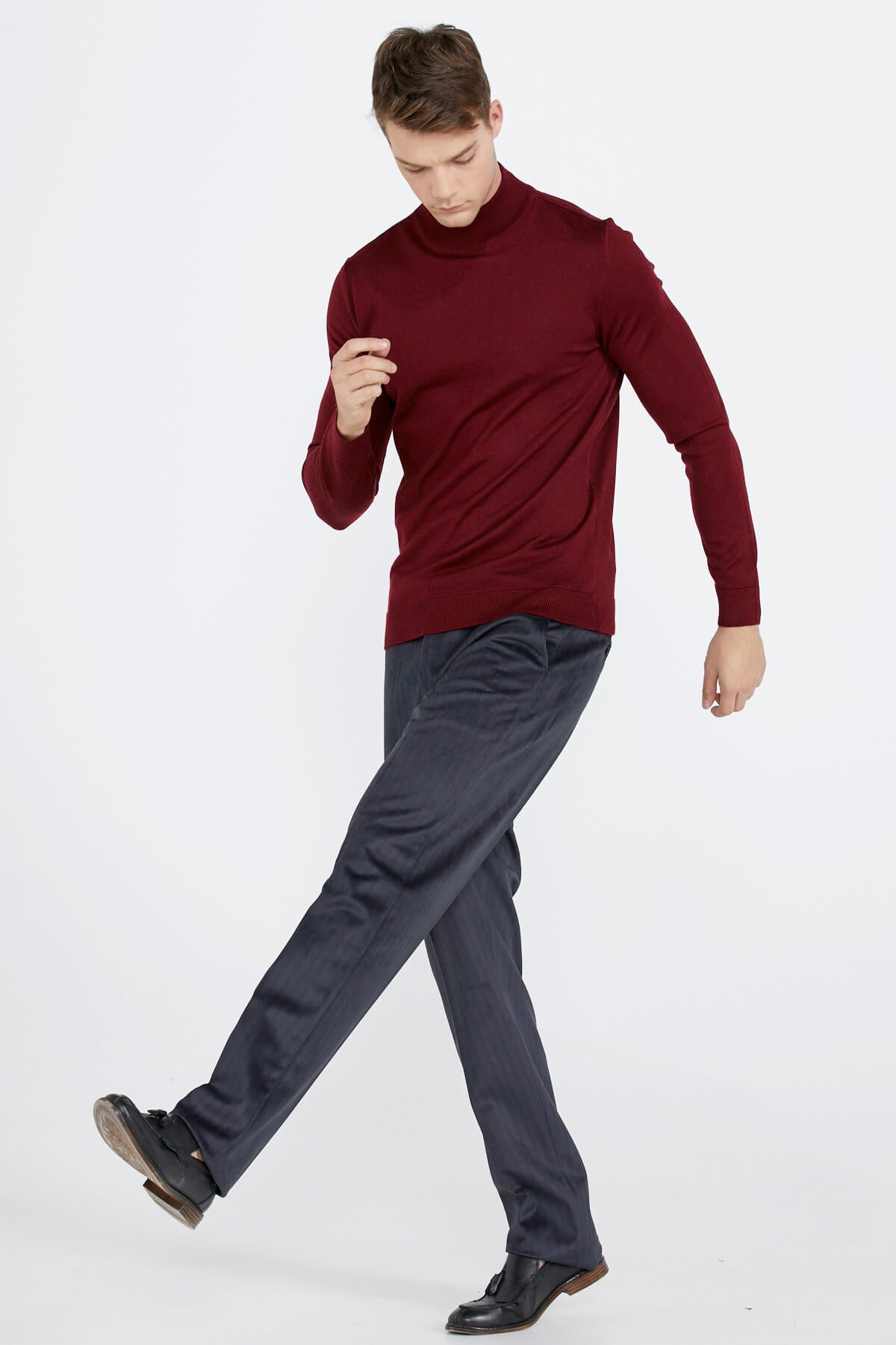 Erkek Yarım Boğazlı Triko Kazak - Bordo (3) Sementa