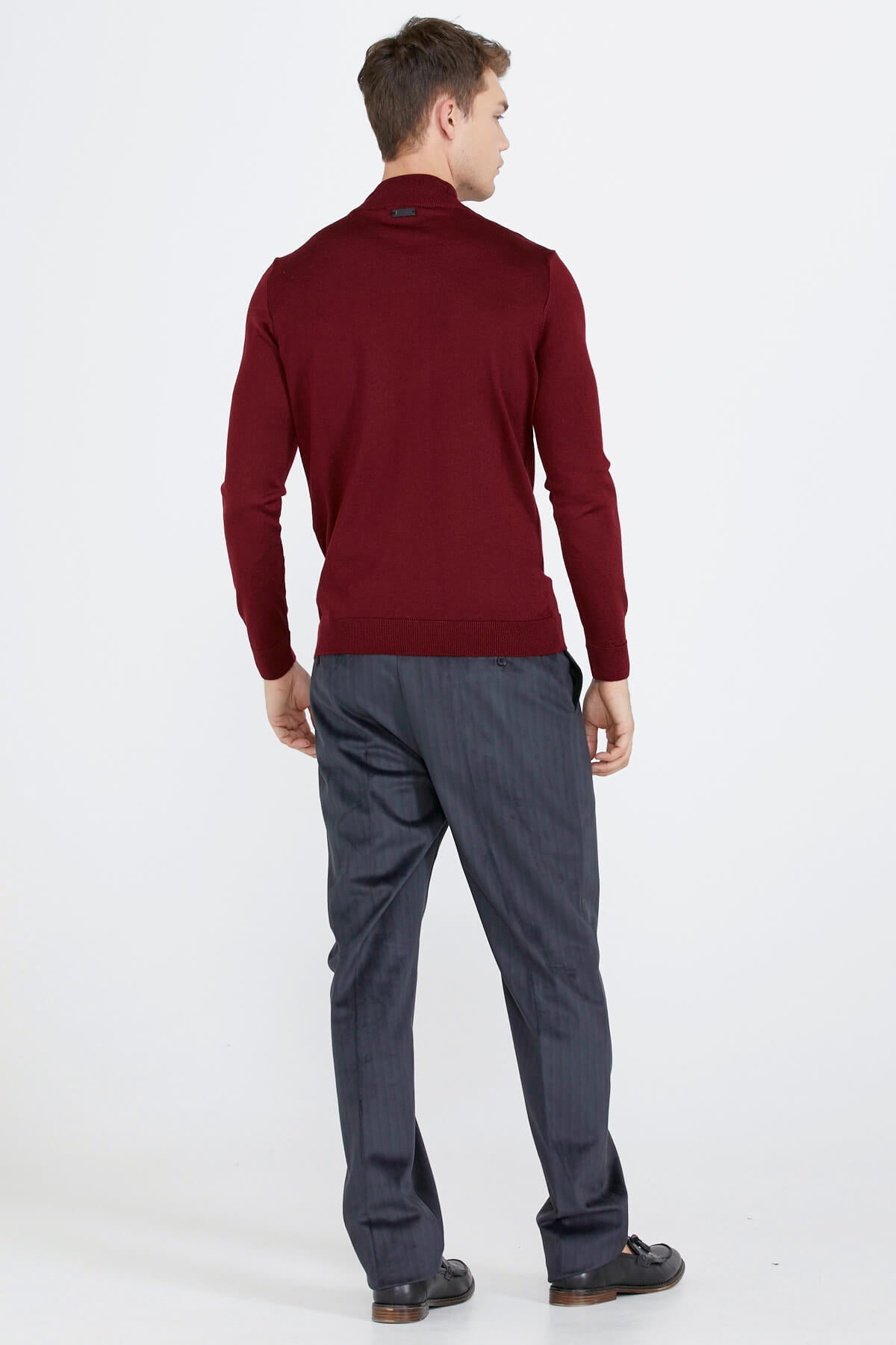 Erkek Yarım Boğazlı Triko Kazak - Bordo (4) Sementa