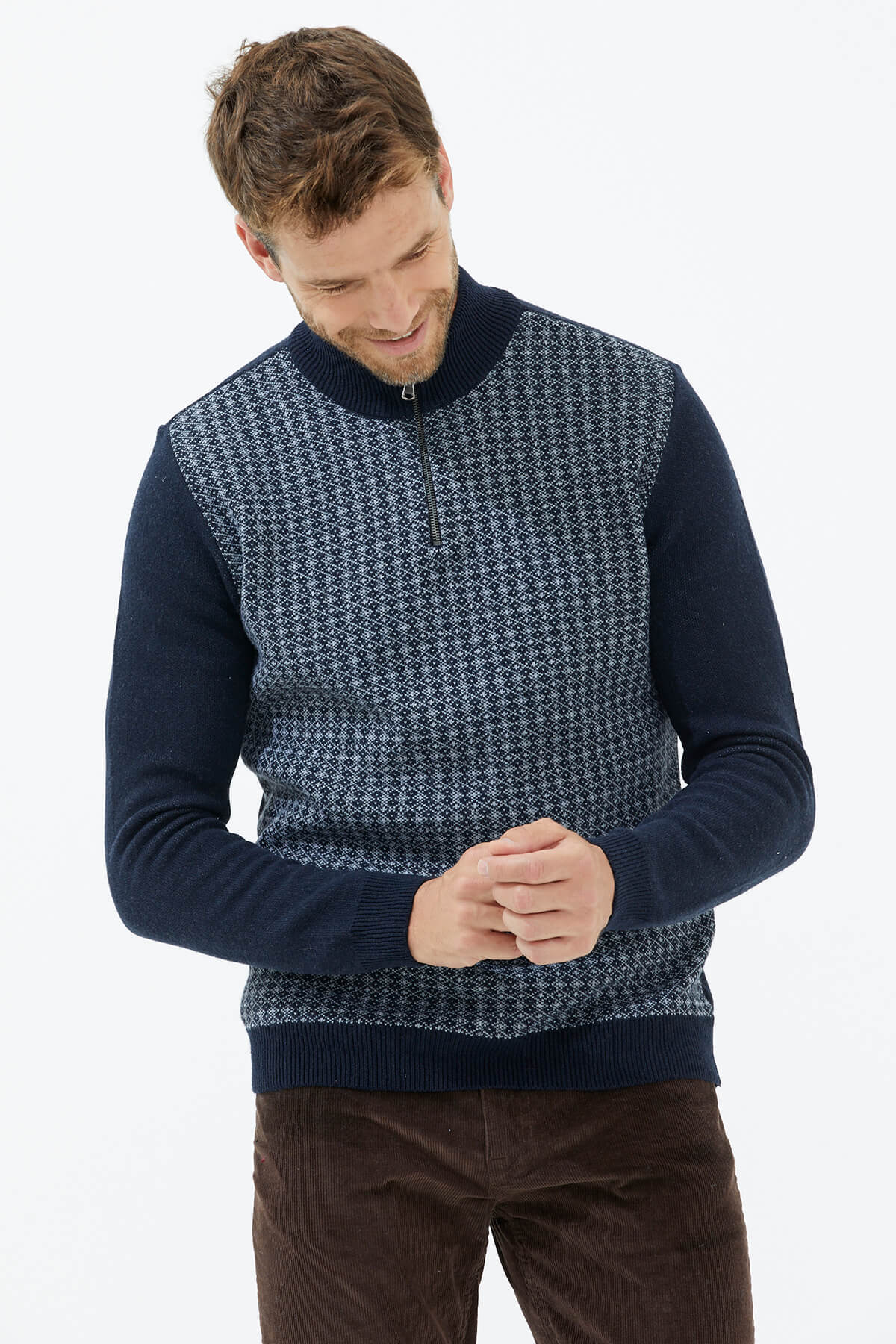 Fermuarlı Dik Yaka Triko Kazak - Lacivert (2) Sementa