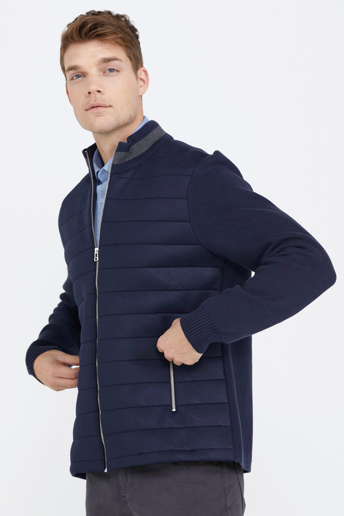 Fermuarlı Kapitone Erkek Mont - Lacivert (2) Sementa