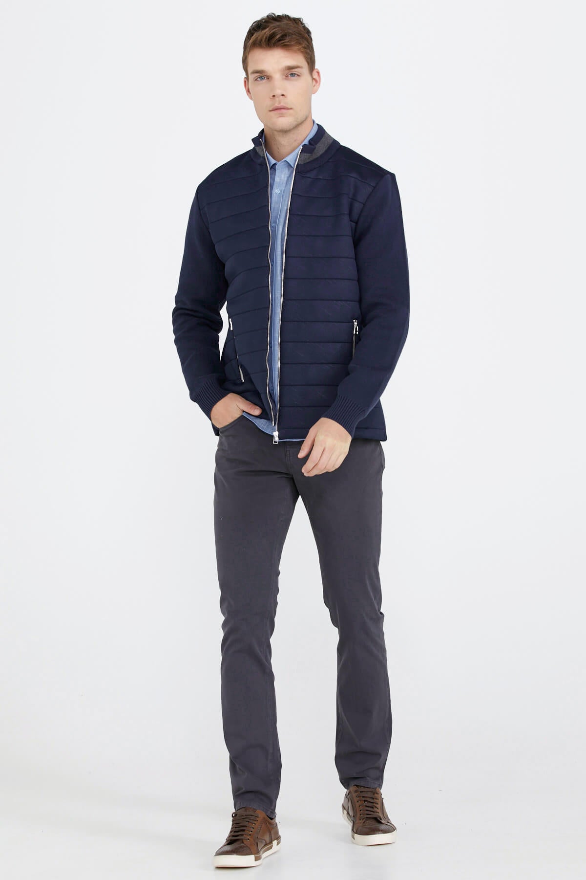 Fermuarlı Kapitone Erkek Mont - Lacivert (3) Sementa