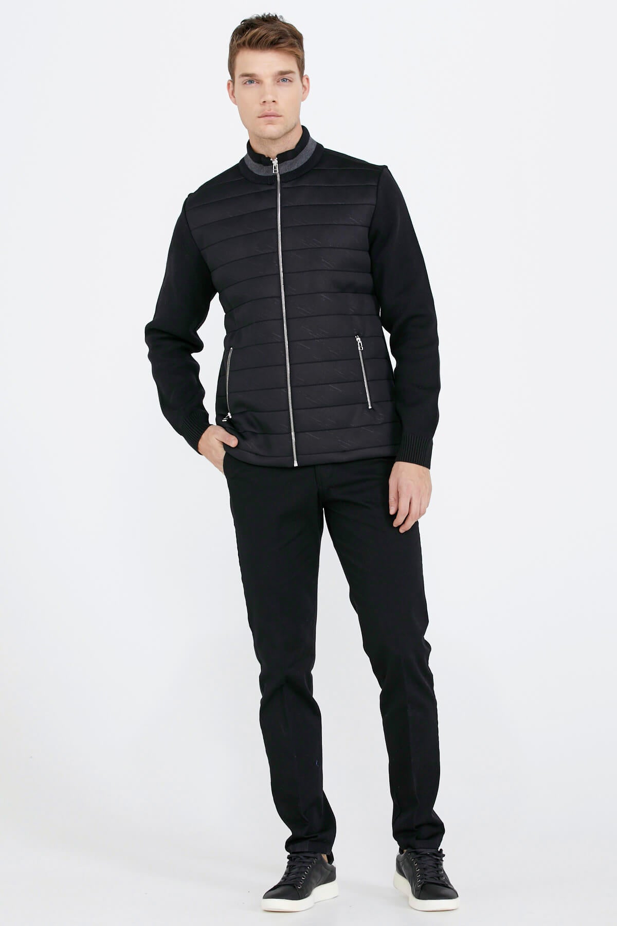 Fermuarlı Kapitone Erkek Mont - Siyah (2) Sementa