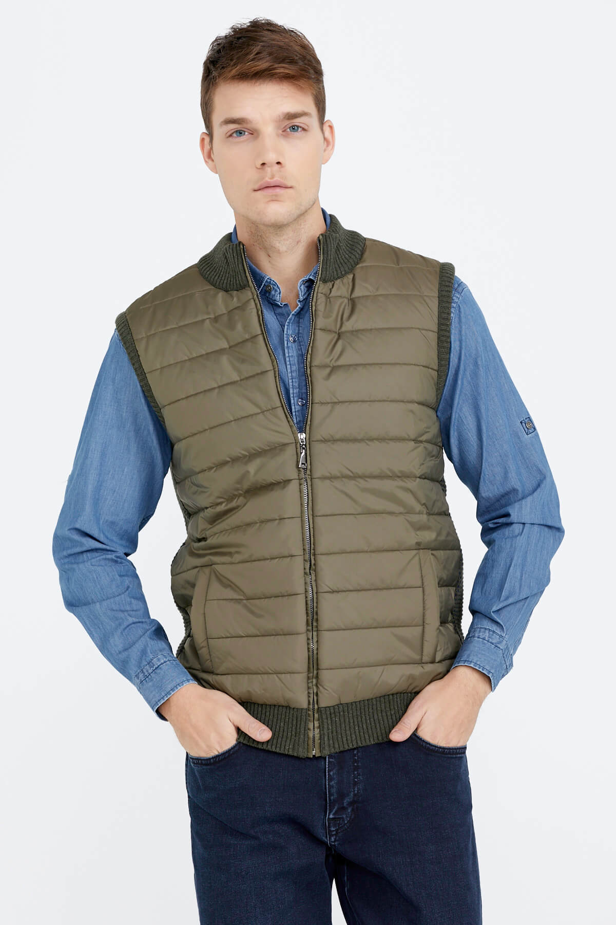 Fermuarlı Kapitone Erkek Yelek - Haki (1) Sementa