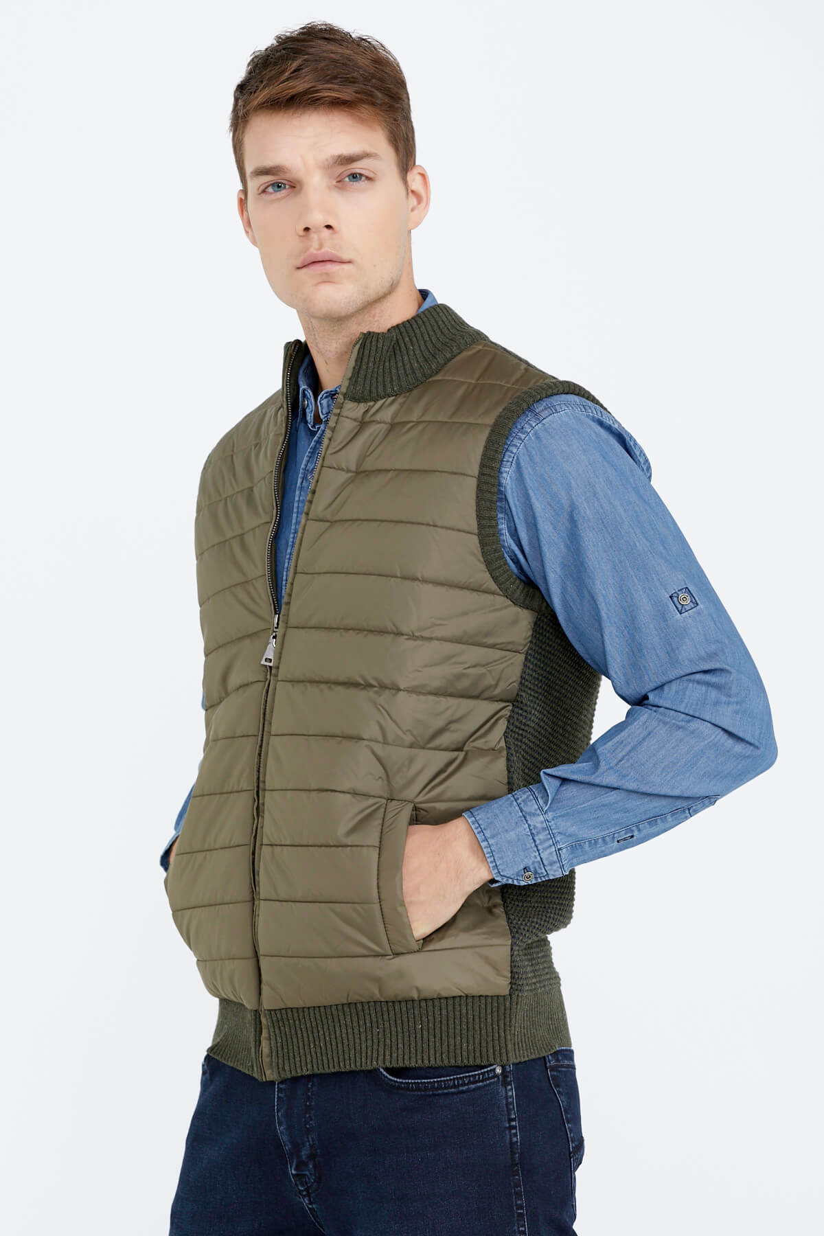 Fermuarlı Kapitone Erkek Yelek - Haki (2) Sementa