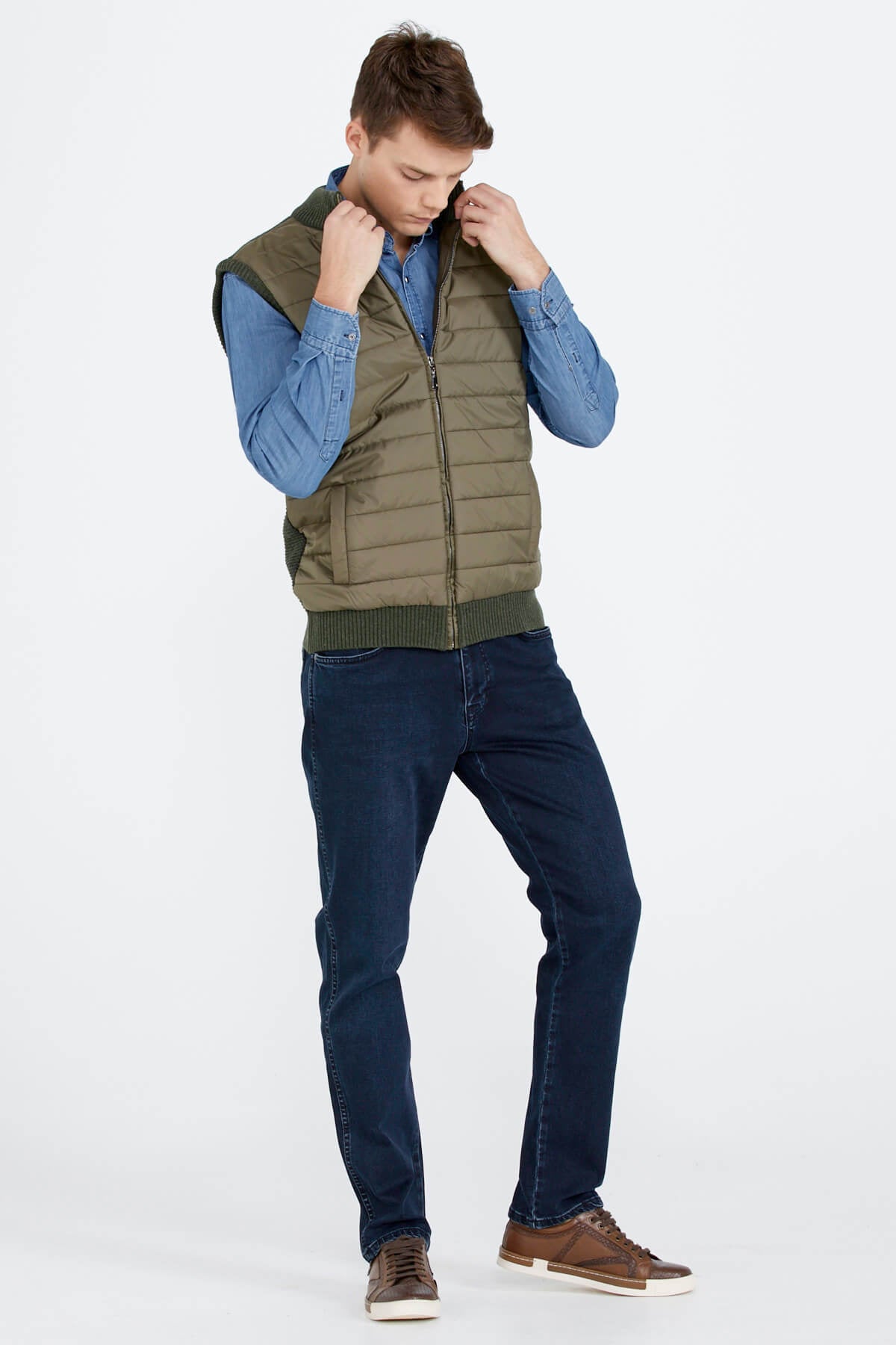 Fermuarlı Kapitone Erkek Yelek - Haki (3) Sementa