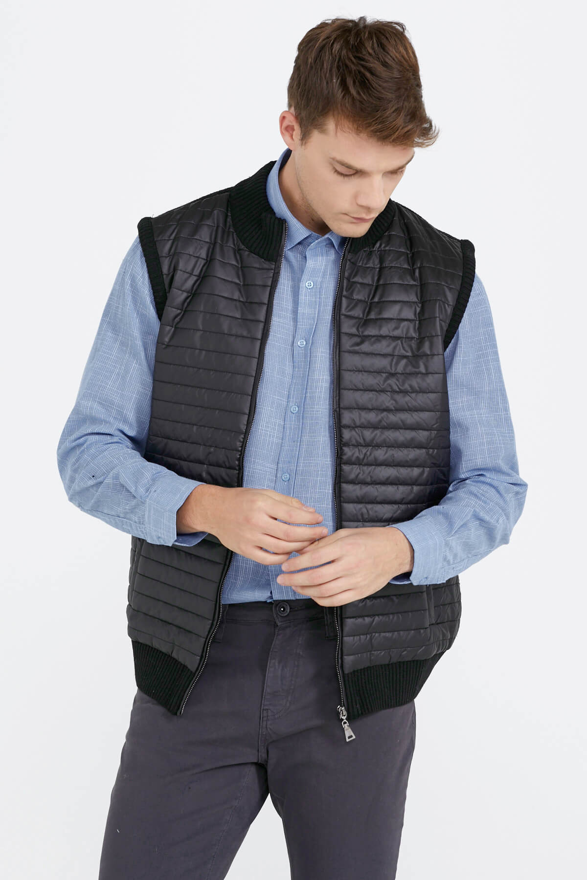 Fermuarlı Kapitone Erkek Yelek - Siyah (1) Sementa