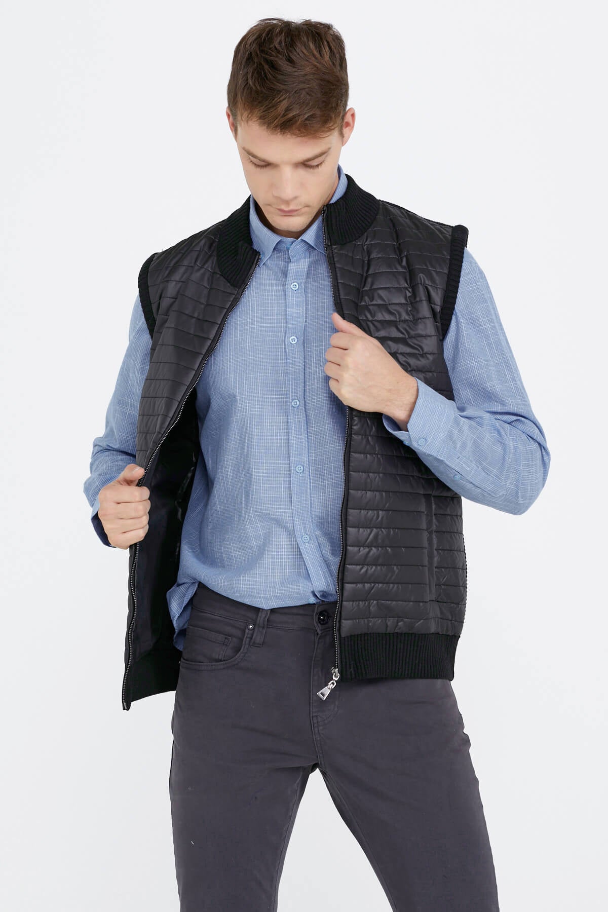 Fermuarlı Kapitone Erkek Yelek - Siyah (2) Sementa