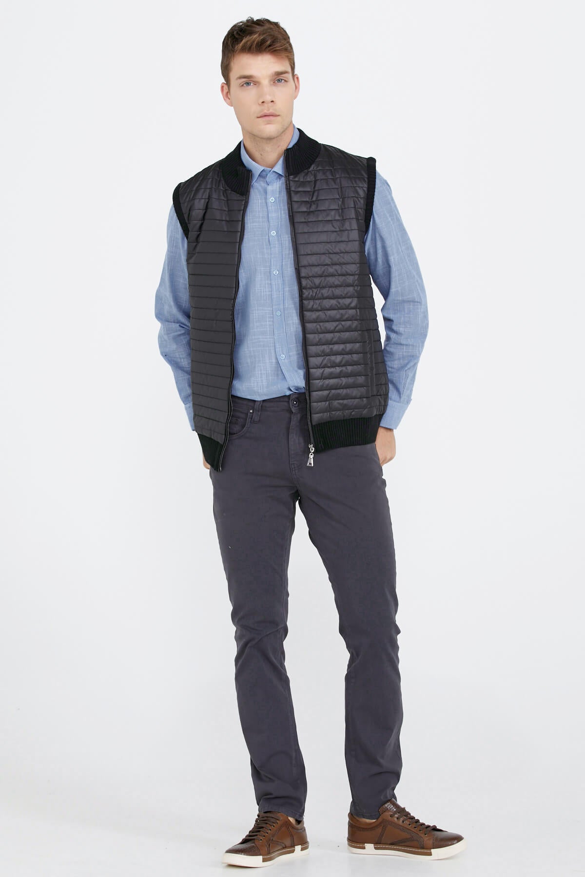 Fermuarlı Kapitone Erkek Yelek - Siyah (3) Sementa