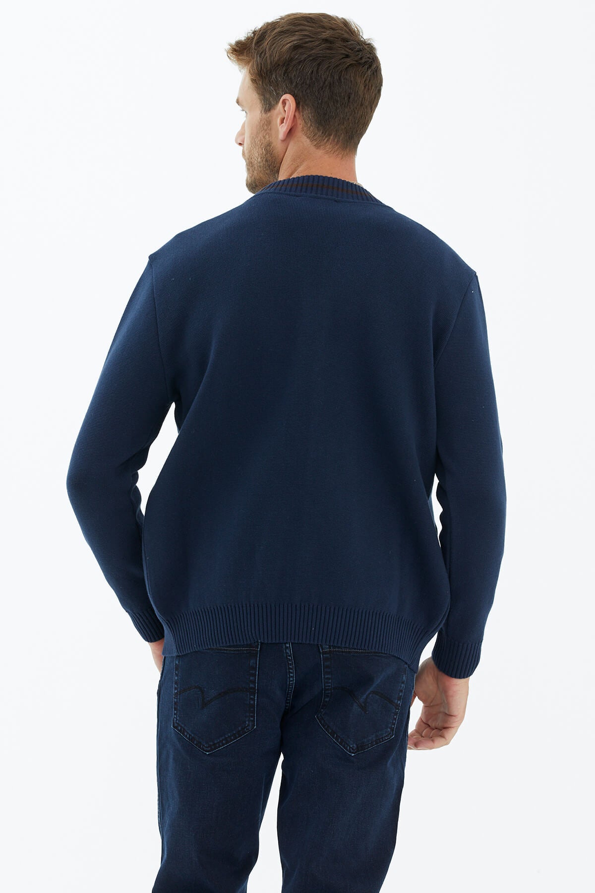 Fermuarlı Nubuk Biyeli Triko Mont - Lacivert (4) Sementa