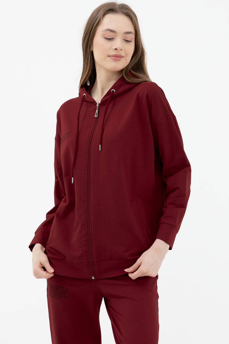 Fermuarlı Oversize Sweat - Bordo (1) Sementa