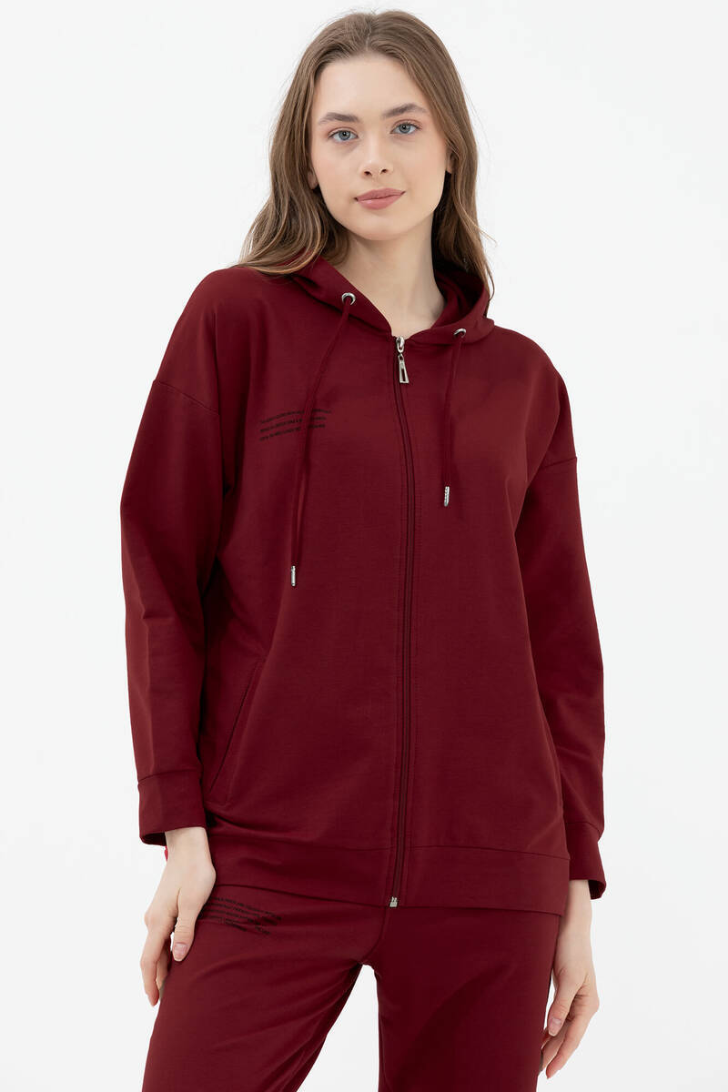 Fermuarlı Oversize Sweat - Bordo (2) Sementa