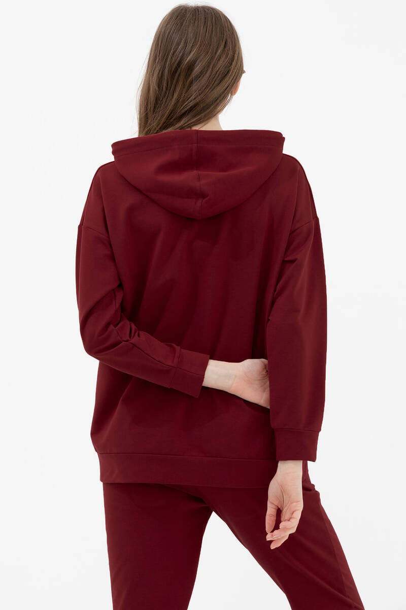 Fermuarlı Oversize Sweat - Bordo (3) Sementa