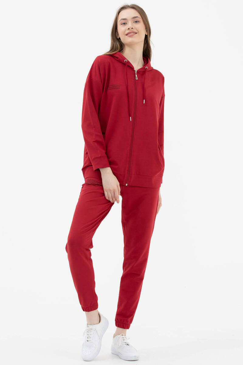 Fermuarlı Oversize Sweat - Kırmızı (3) Sementa