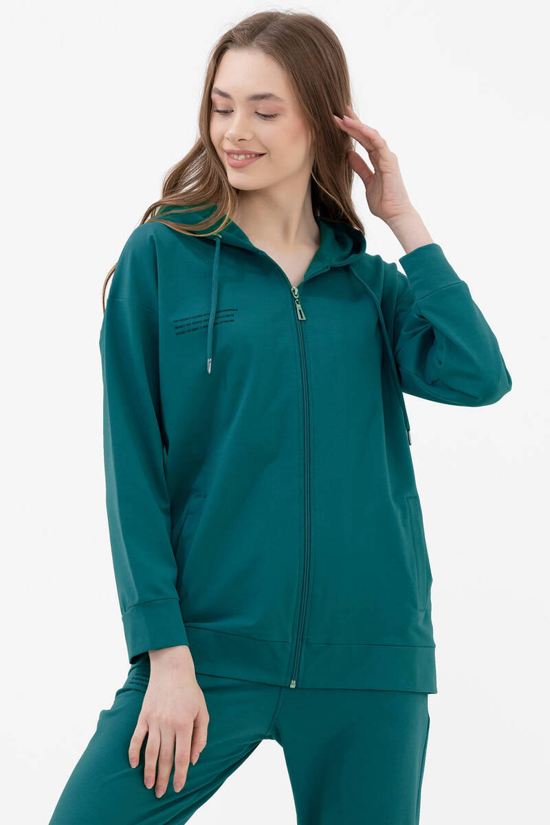 Fermuarlı Oversize Sweat - Petrol (1) Sementa