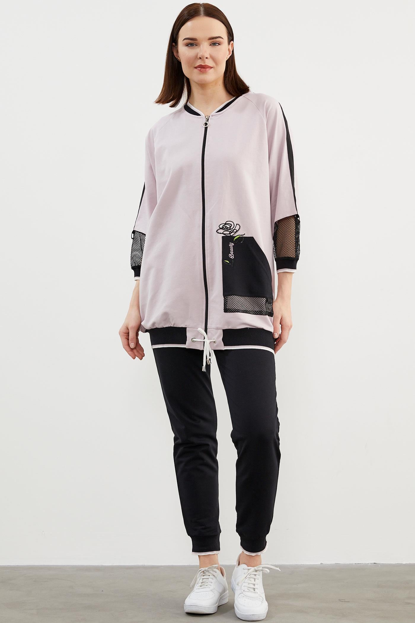 File Detaylı Büyük Beden Eşofman Takım - Lila (2) Sementa