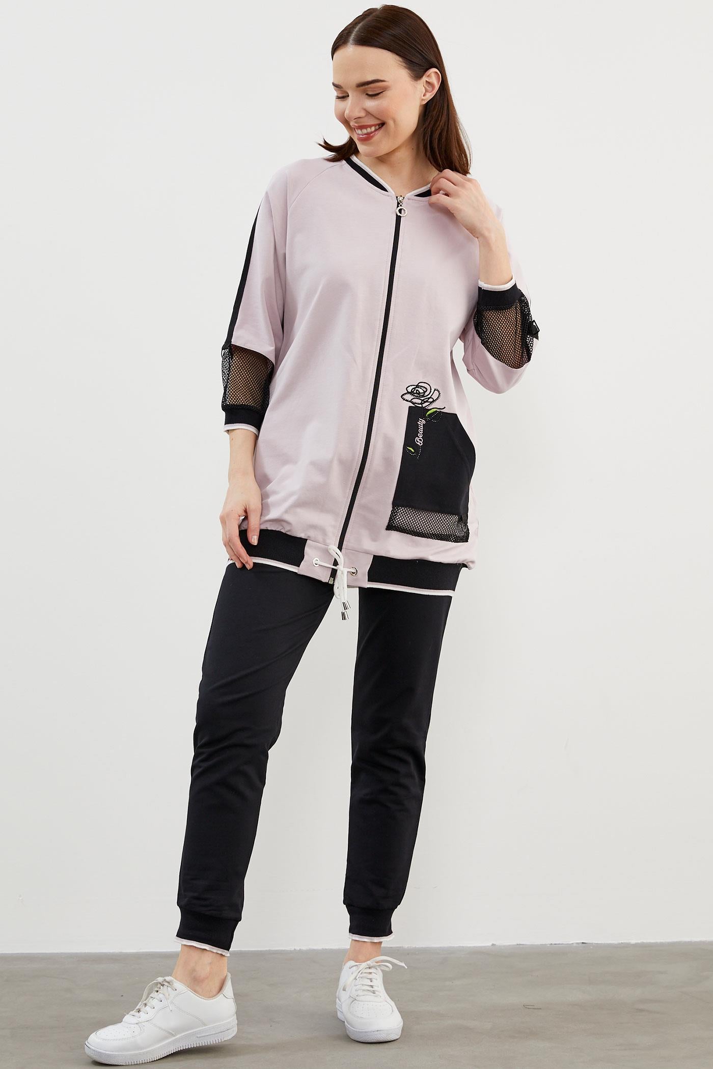 File Detaylı Büyük Beden Eşofman Takım - Lila (3) Sementa