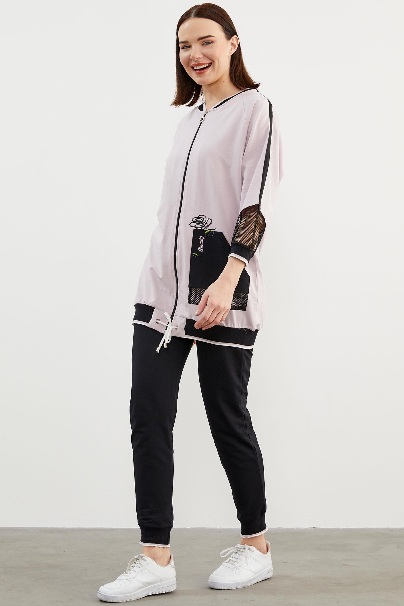 File Detaylı Büyük Beden Eşofman Takım - Lila (4) Sementa