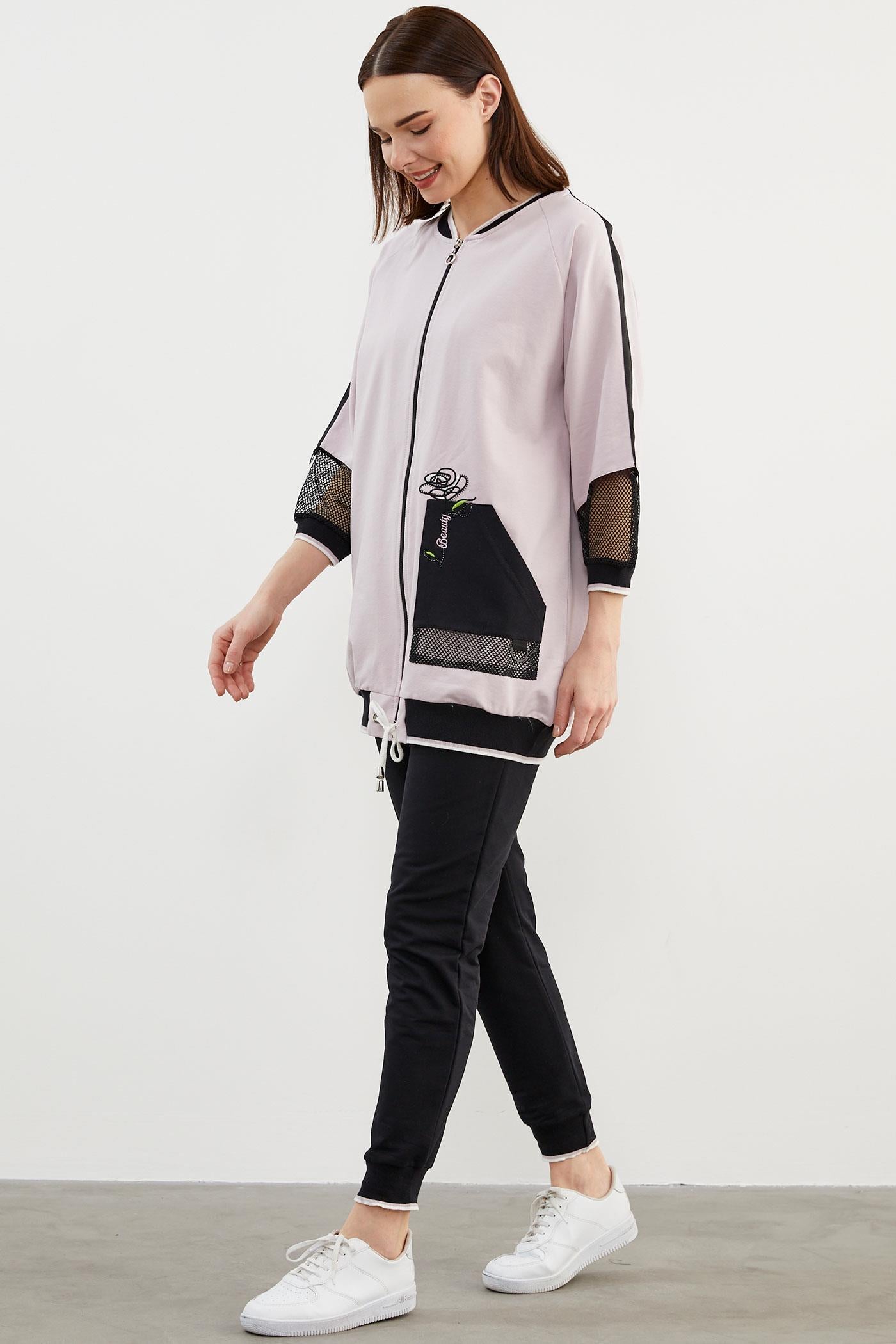 File Detaylı Büyük Beden Eşofman Takım - Lila (5) Sementa