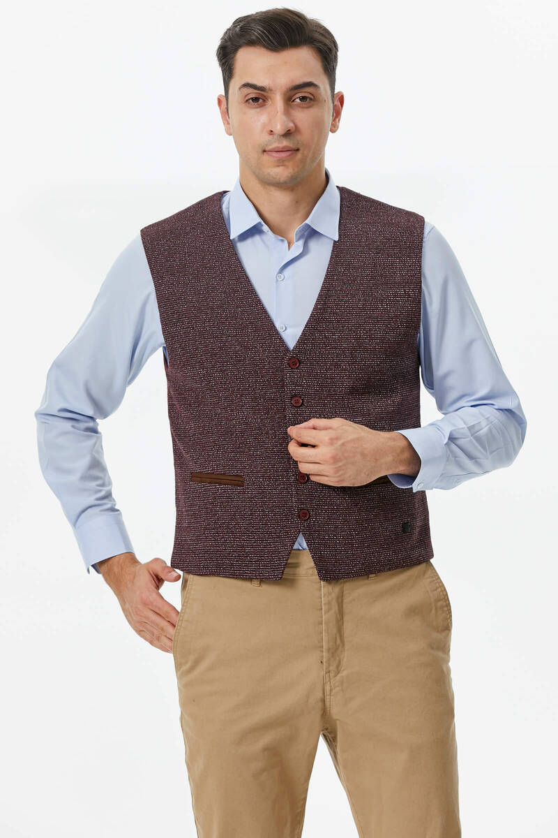 Fileto Cepli Düğmeli Yelek - Bordo (1) Sementa