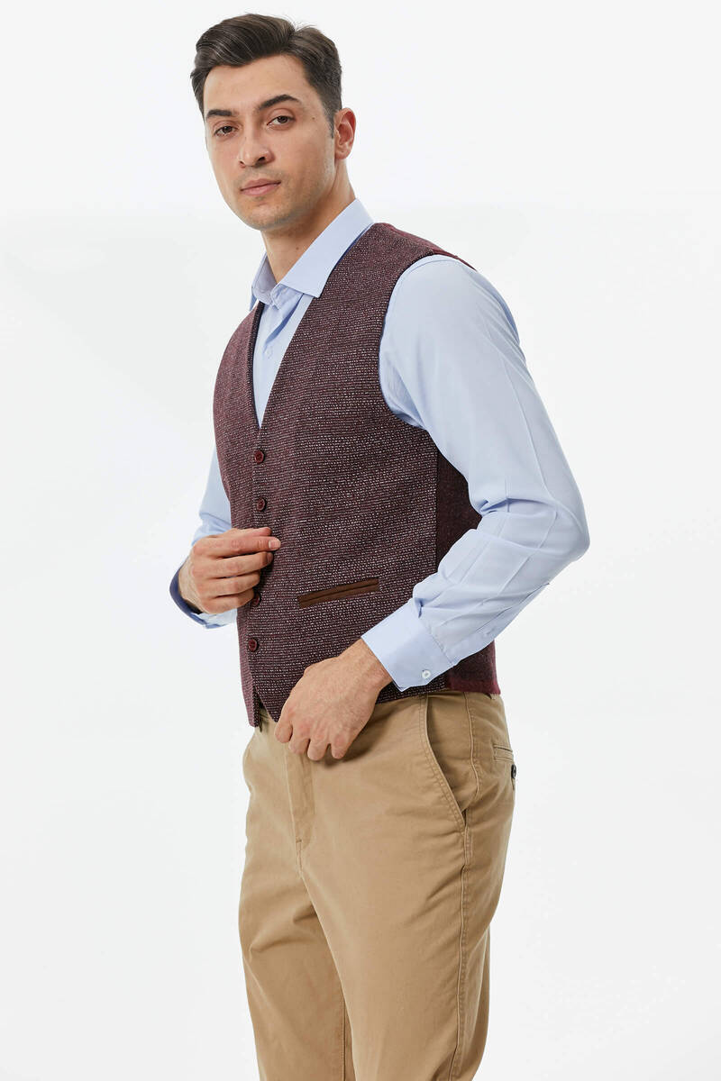 Fileto Cepli Düğmeli Yelek - Bordo (2) Sementa