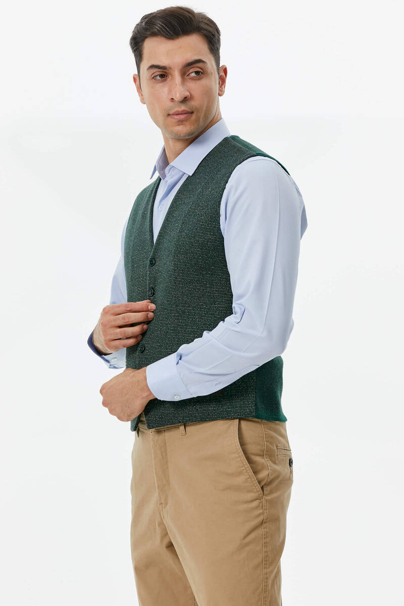 Fileto Cepli Düğmeli Yelek - Yeşil (4) Sementa