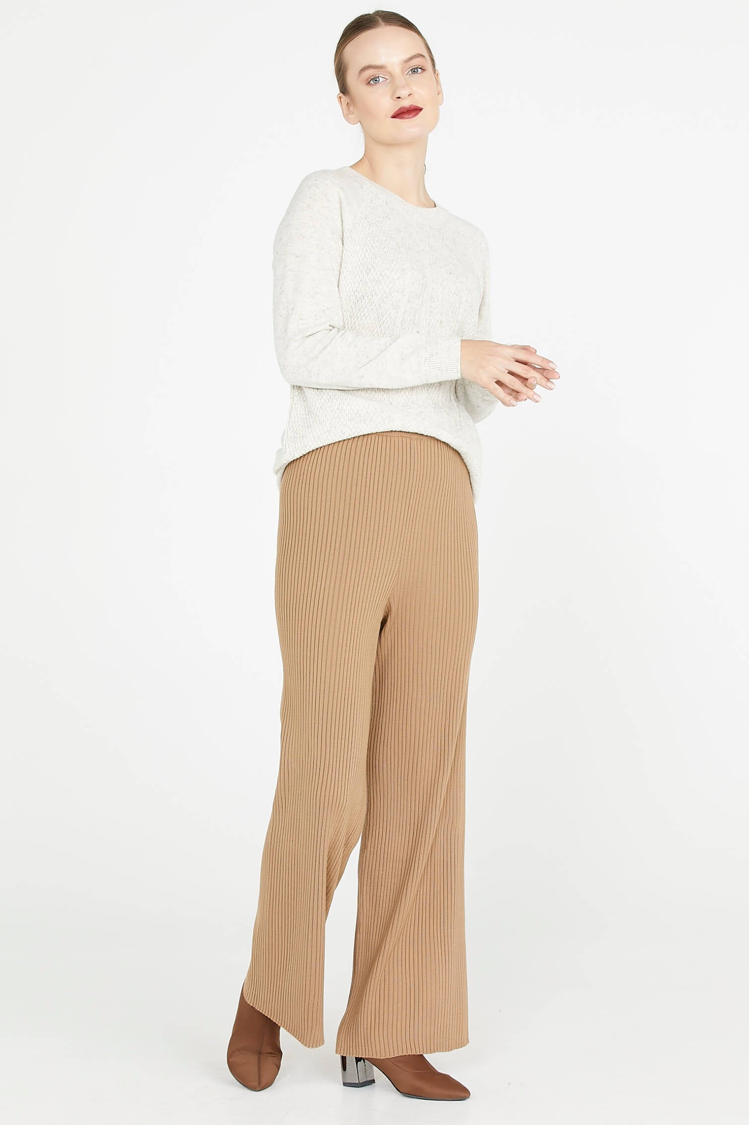 Fitilli Triko Pantolon - Kamel (2) Sementa