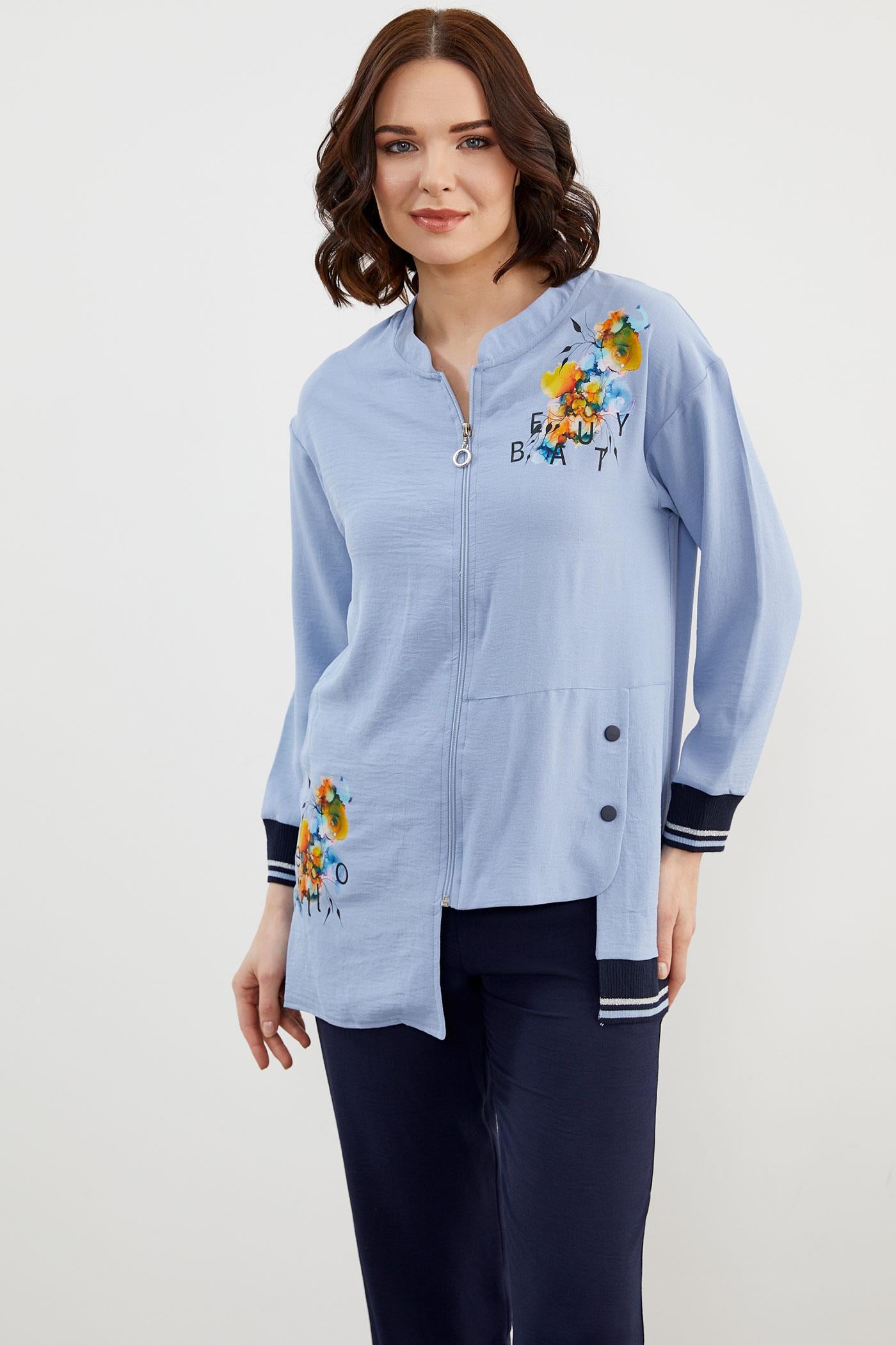 Geniş Beden Baskı Detaylı Krep Takım - Mavi (2) Sementa