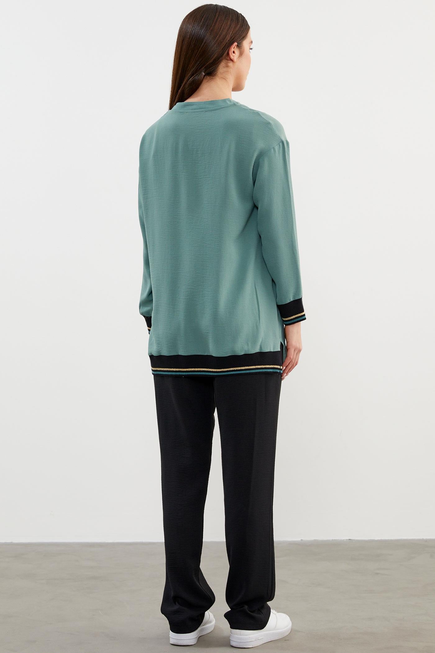 Geniş Beden Baskı Detaylı Krep Takım - Yeşil (5) Sementa