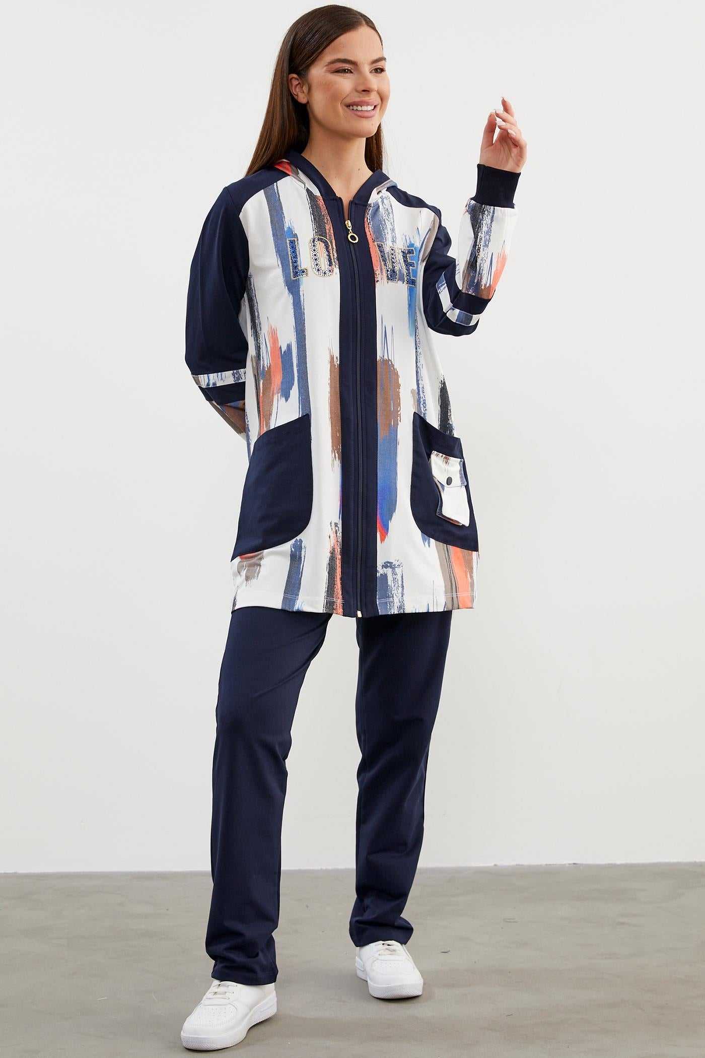 Geniş Beden Kapüşonlu Renkli Takım - Lacivert (1) Sementa