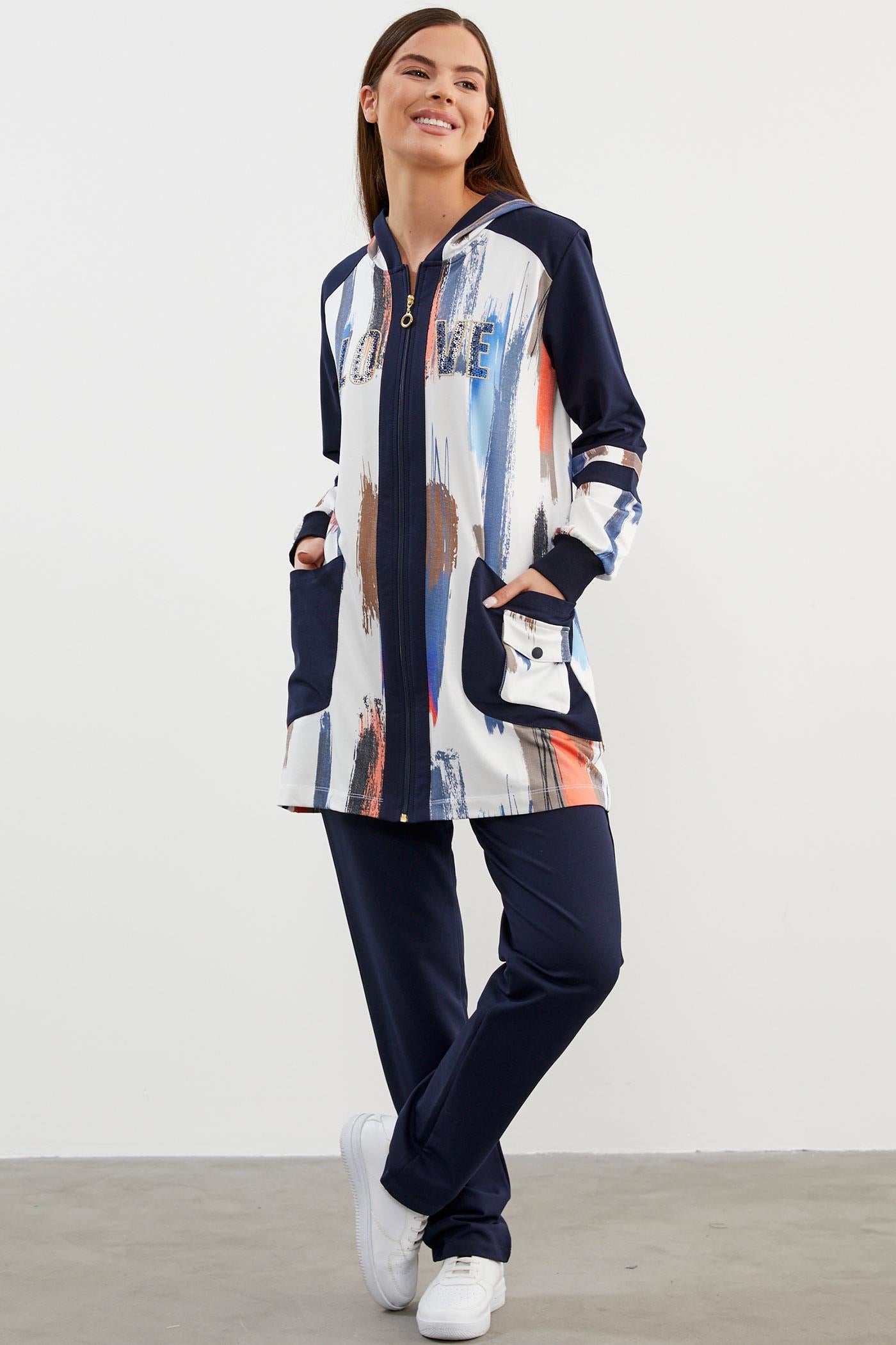 Geniş Beden Kapüşonlu Renkli Takım - Lacivert (4) Sementa