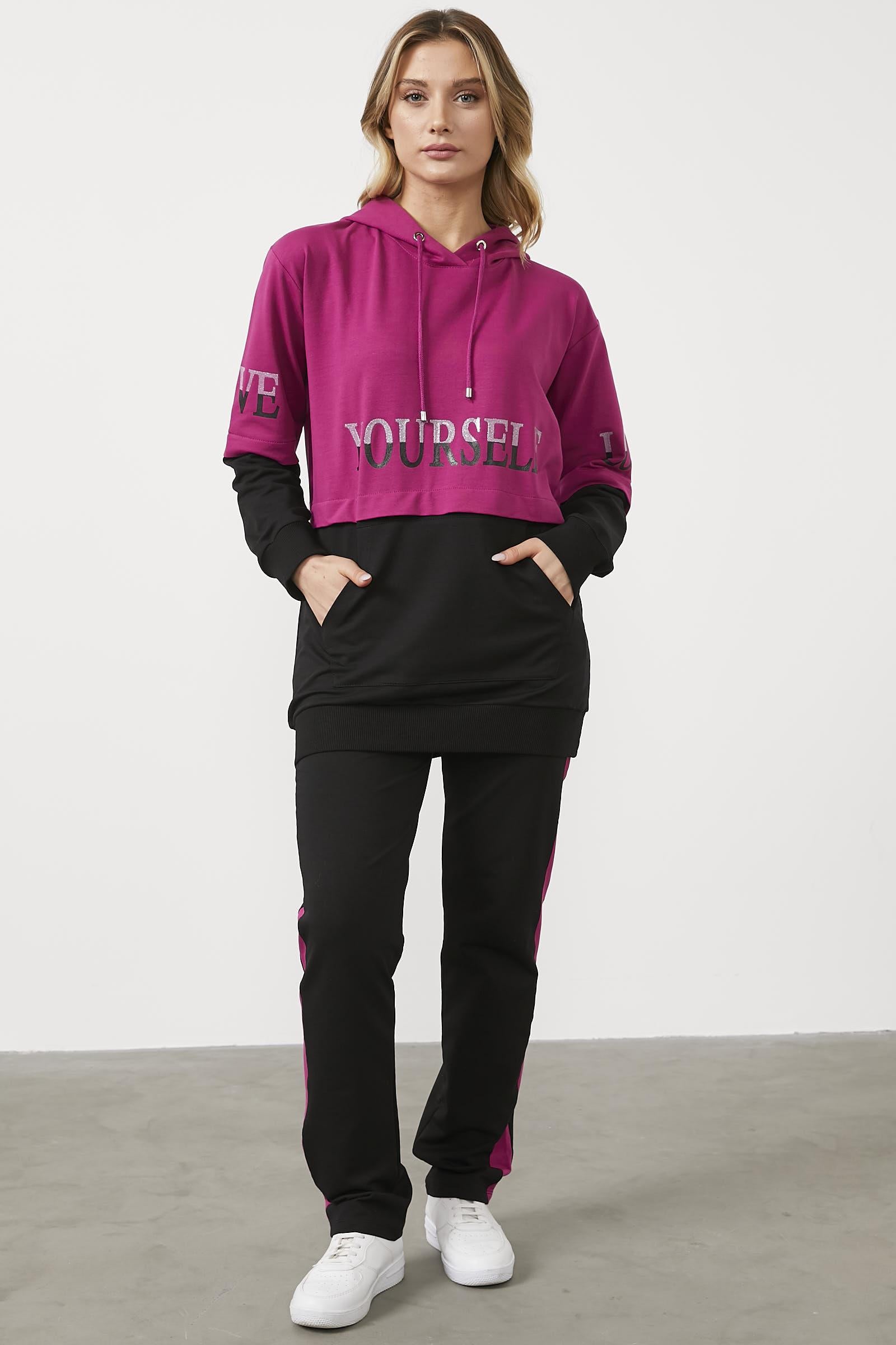 Geniş Kalıp Çift Renk Eşofman Takım - Fuşya (1) Sementa