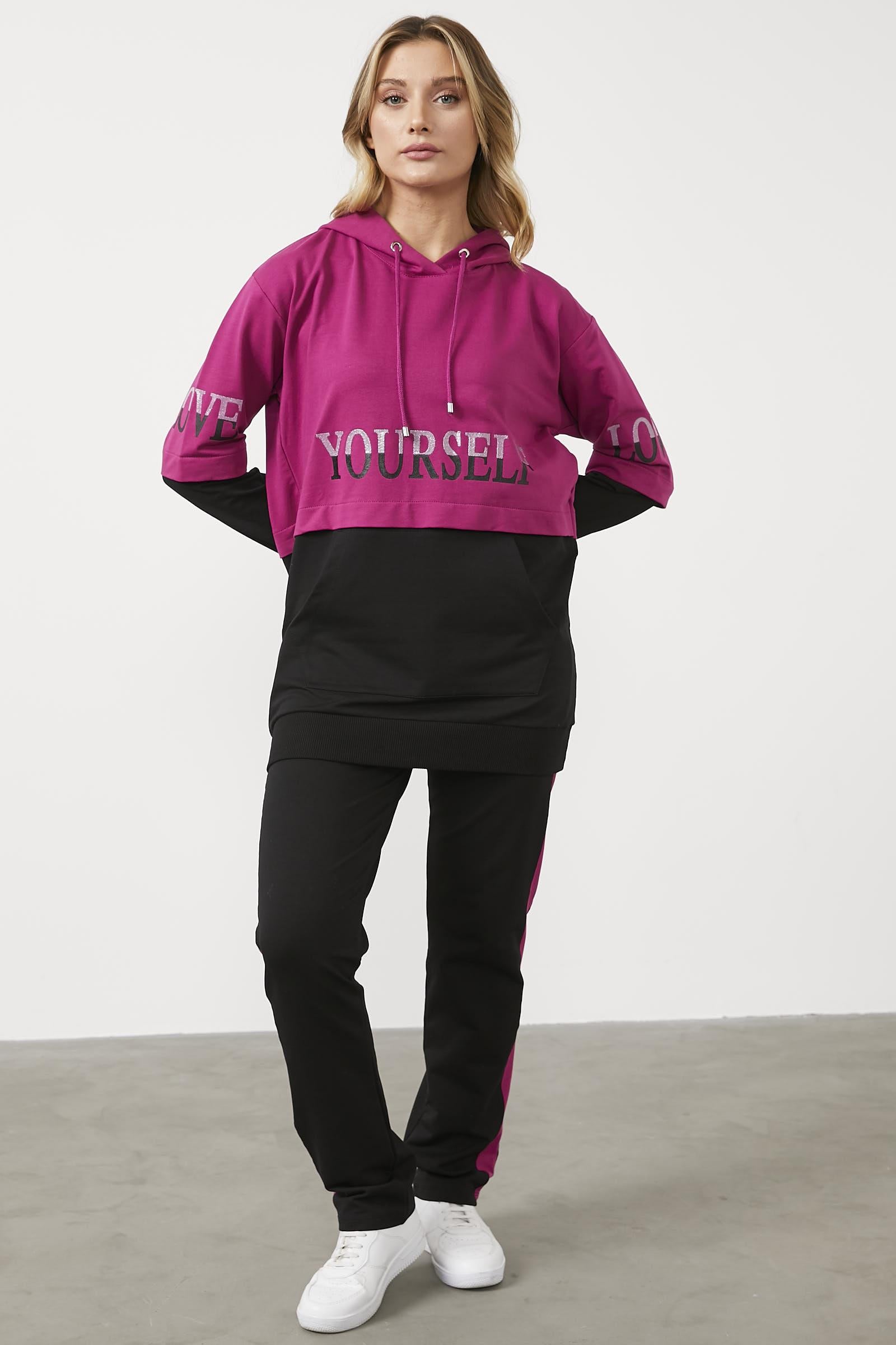 Geniş Kalıp Çift Renk Eşofman Takım - Fuşya (2) Sementa