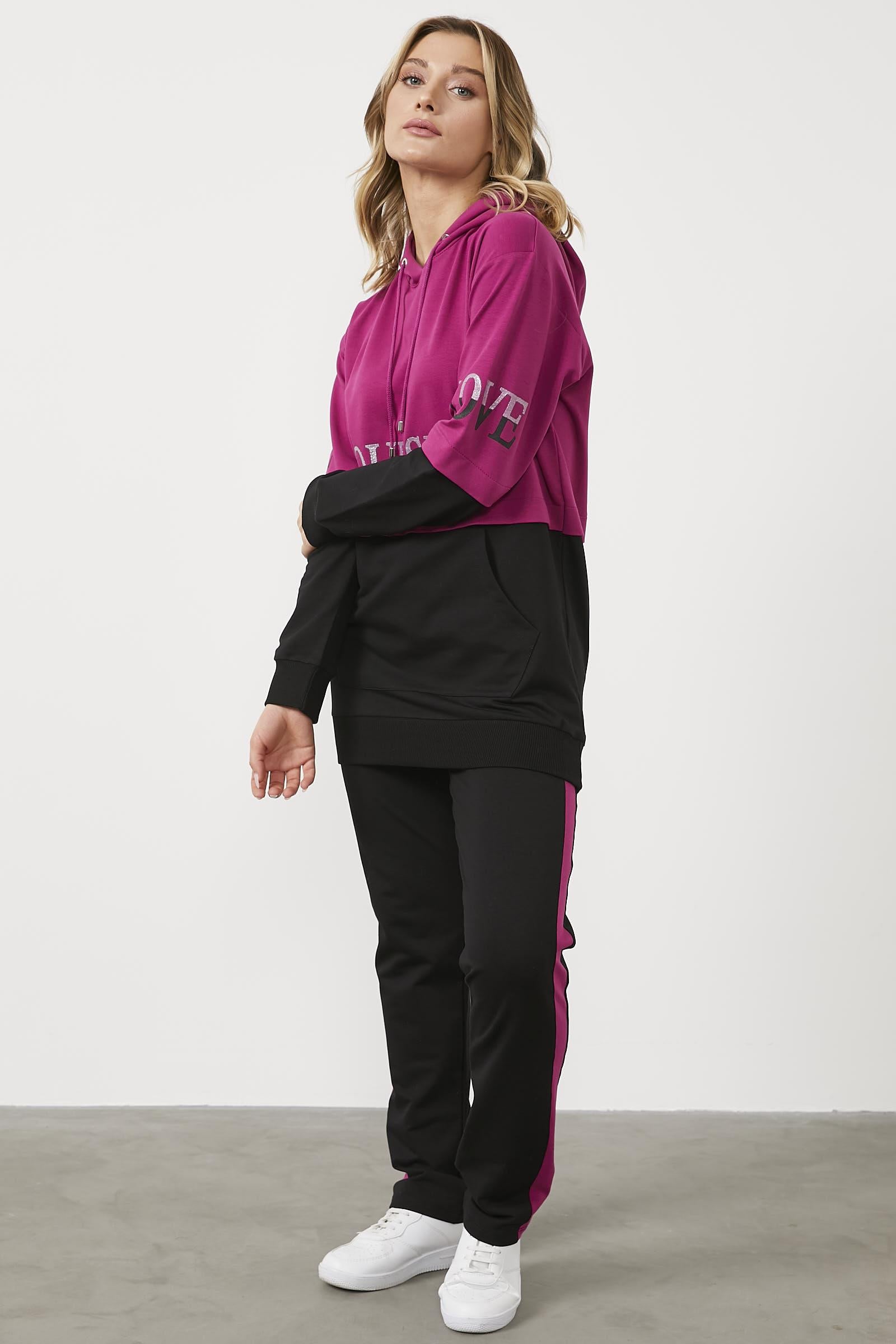 Geniş Kalıp Çift Renk Eşofman Takım - Fuşya (4) Sementa