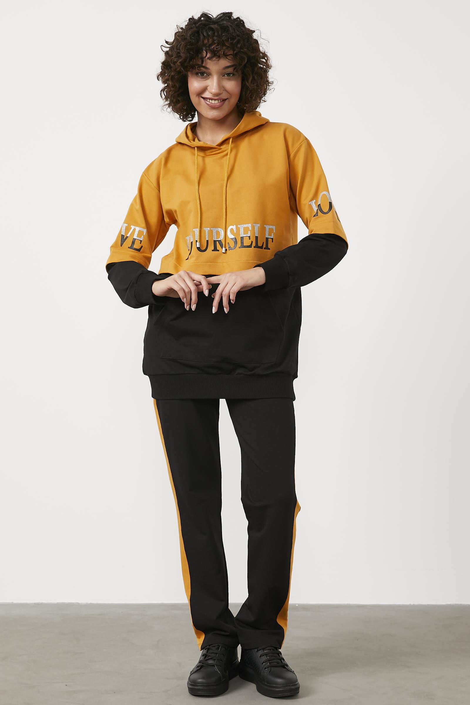 Geniş Kalıp Çift Renk Eşofman Takım - Hardal (2) Sementa