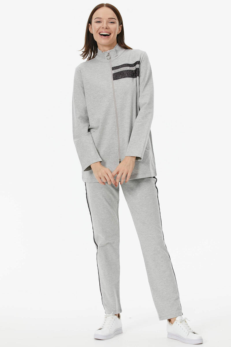 Geniş Kalıp Dik Yaka Taş Detaylı Eşofman Takım - Gri (4) Sementa
