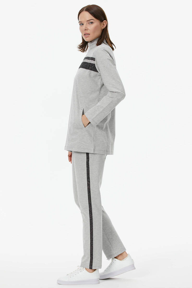 Geniş Kalıp Dik Yaka Taş Detaylı Eşofman Takım - Gri (5) Sementa
