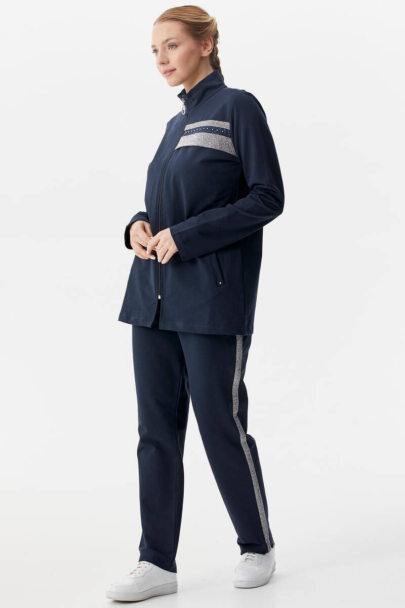 Geniş Kalıp Dik Yaka Taş Detaylı Eşofman Takım - Lacivert (3) Sementa
