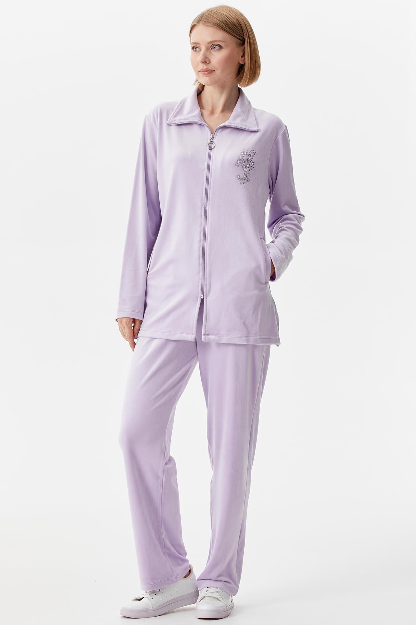 Geniş Kalıp Kadife Tunik Eşofman Takım - Lila (2) Sementa