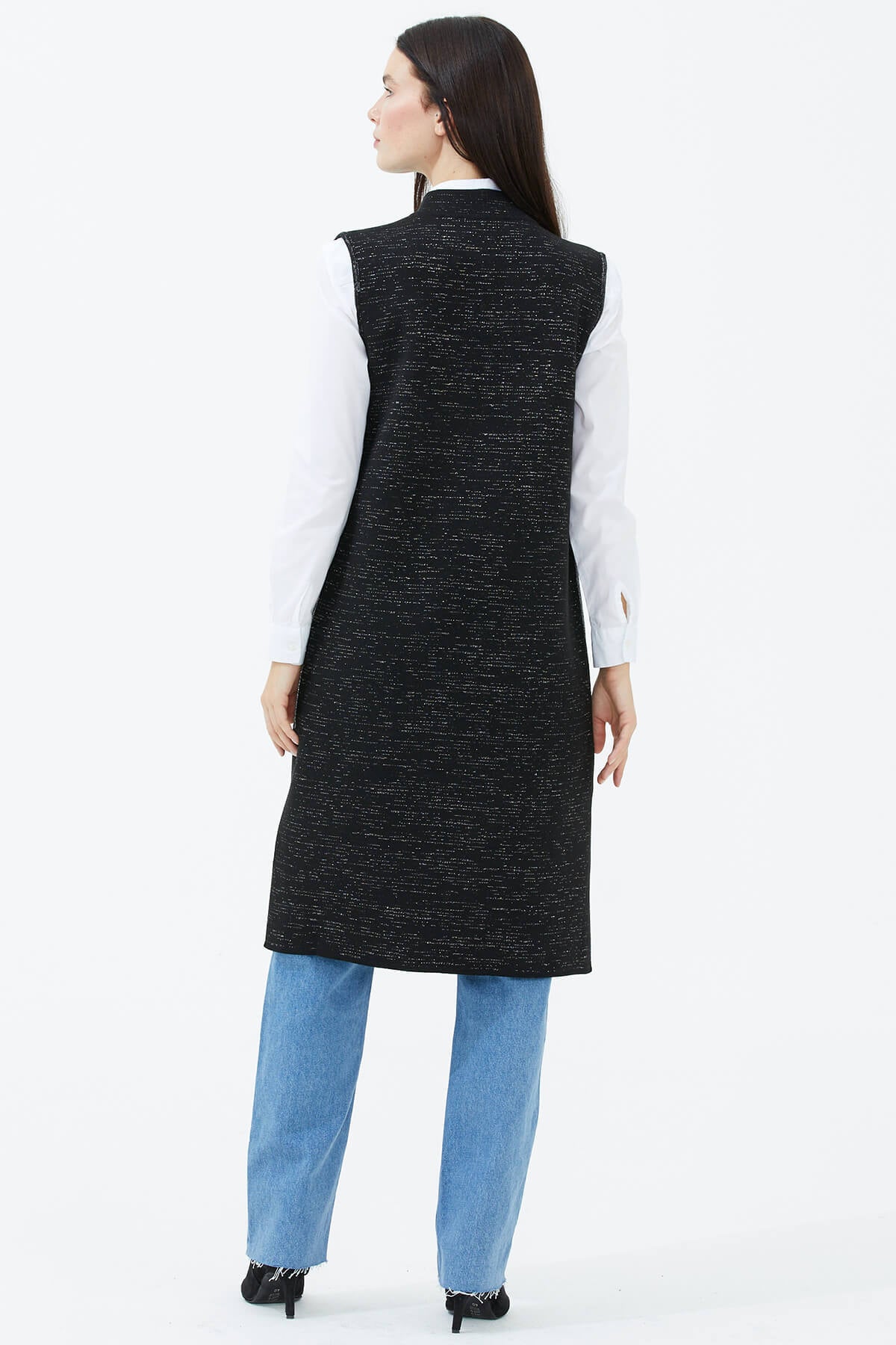 Hakim Yaka Cepli Sim Detaylı Triko Yelek - Siyah (4) Sementa