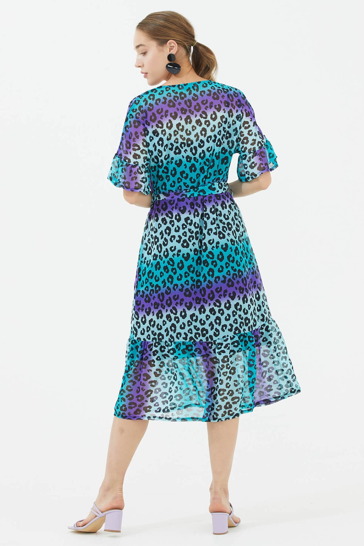 İçi Askılı Şifon Elbise - Yeşil - Mor (3) Sementa