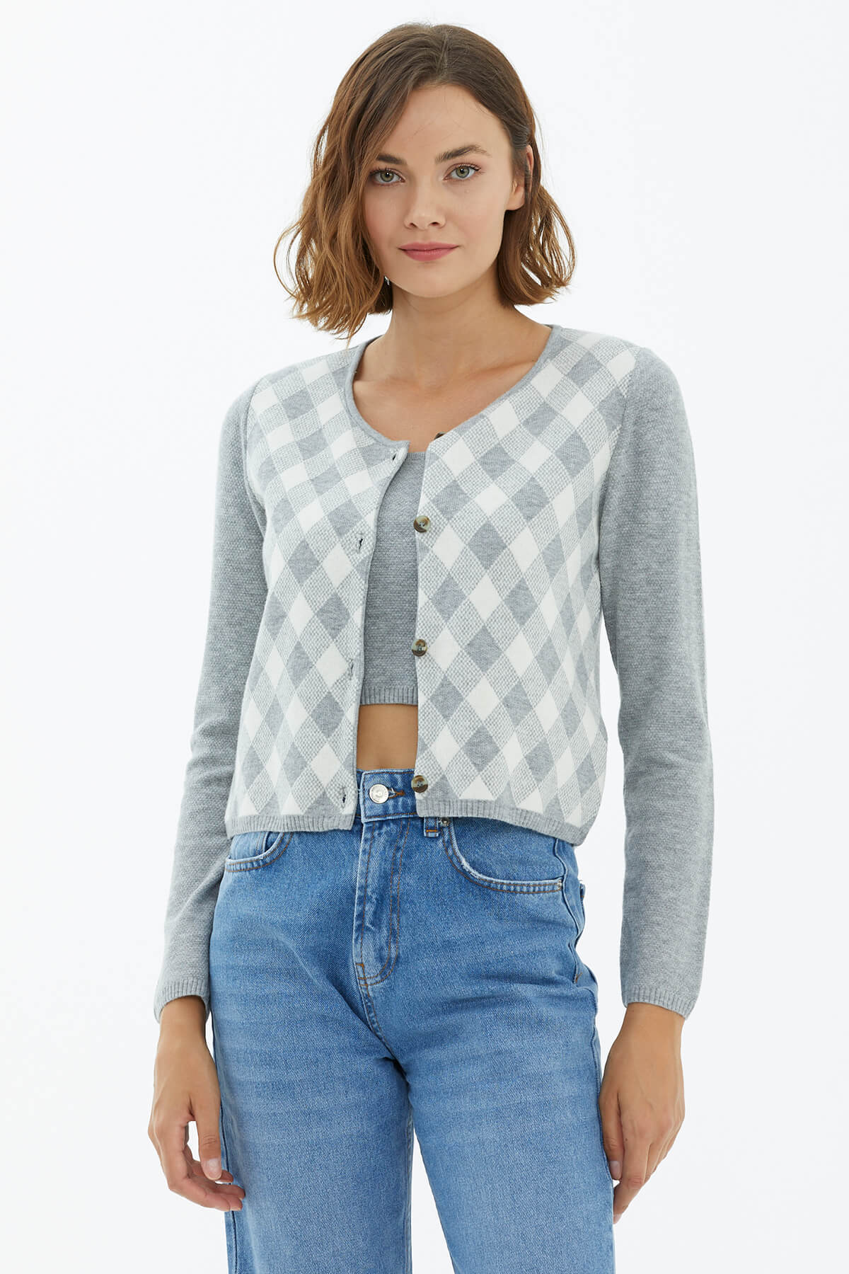 İçi Croplu Hırka Takım - Gri (1) Sementa