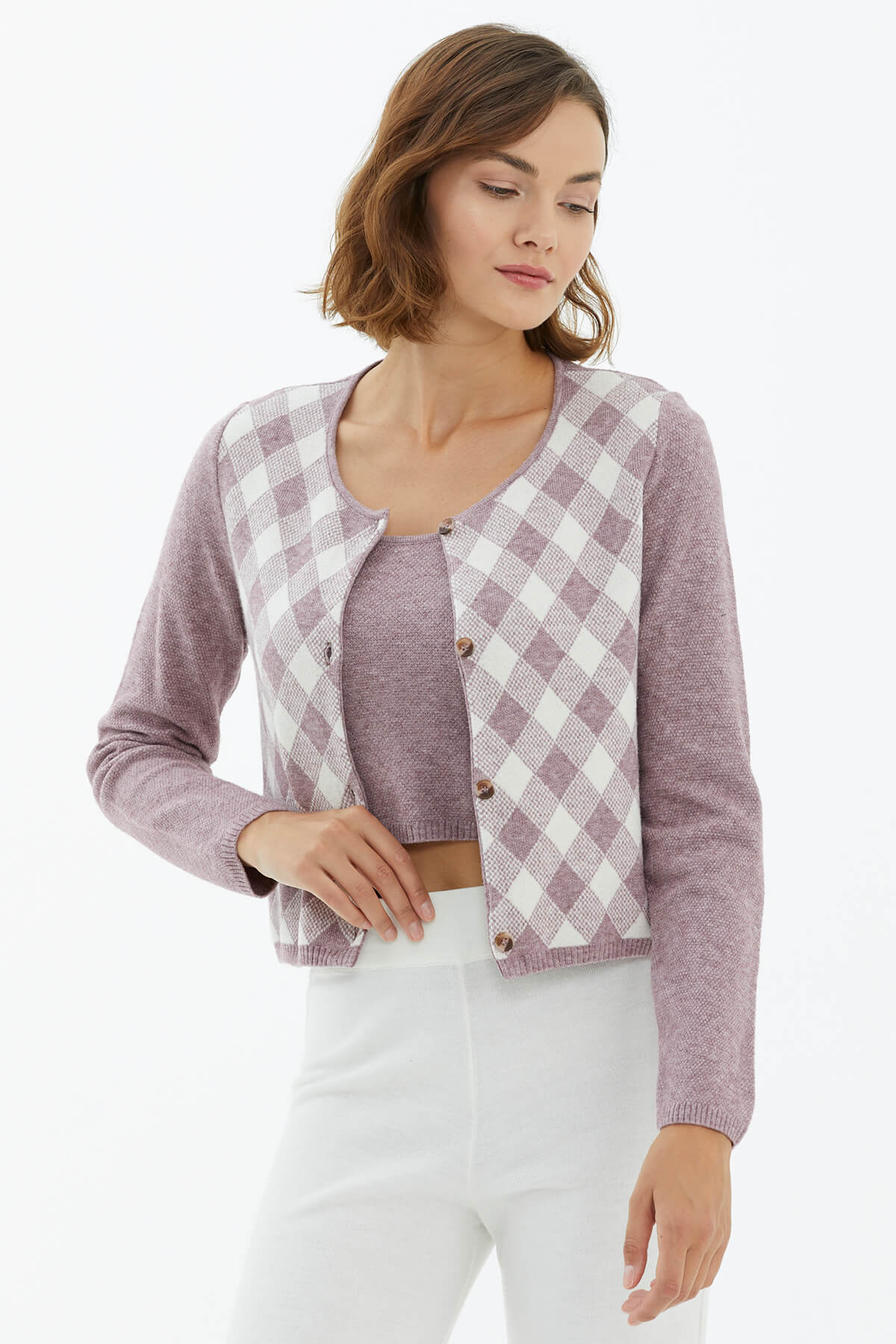 İçi Croplu Hırka Takım - Gül (1) Sementa