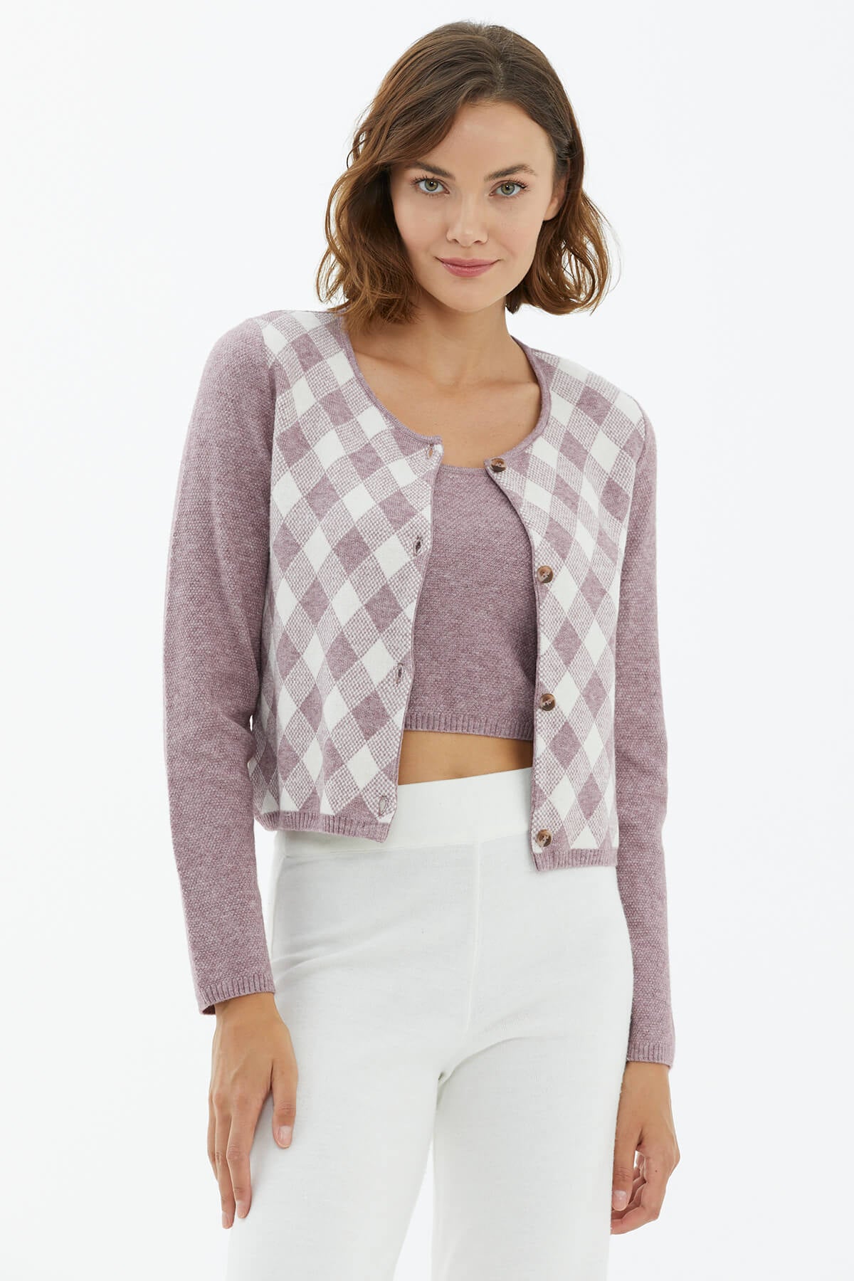 İçi Croplu Hırka Takım - Gül (2) Sementa