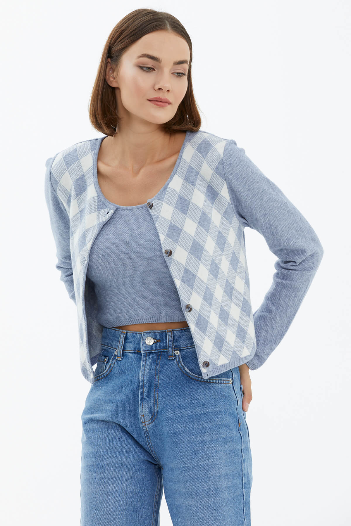 İçi Croplu Hırka Takım - Mavi (2) Sementa