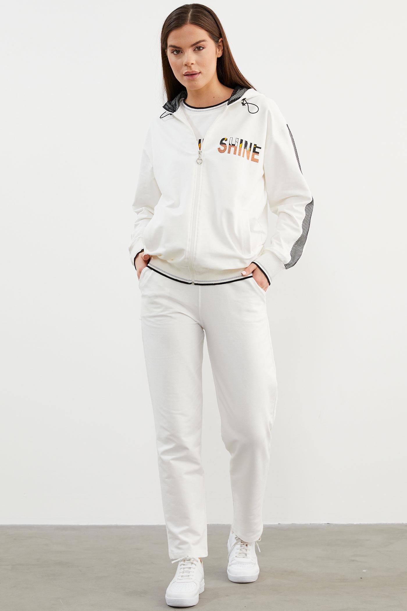 İçi Croplu Üçlü Kapüşonlu Eşofman Takım - Ekru (3) Sementa