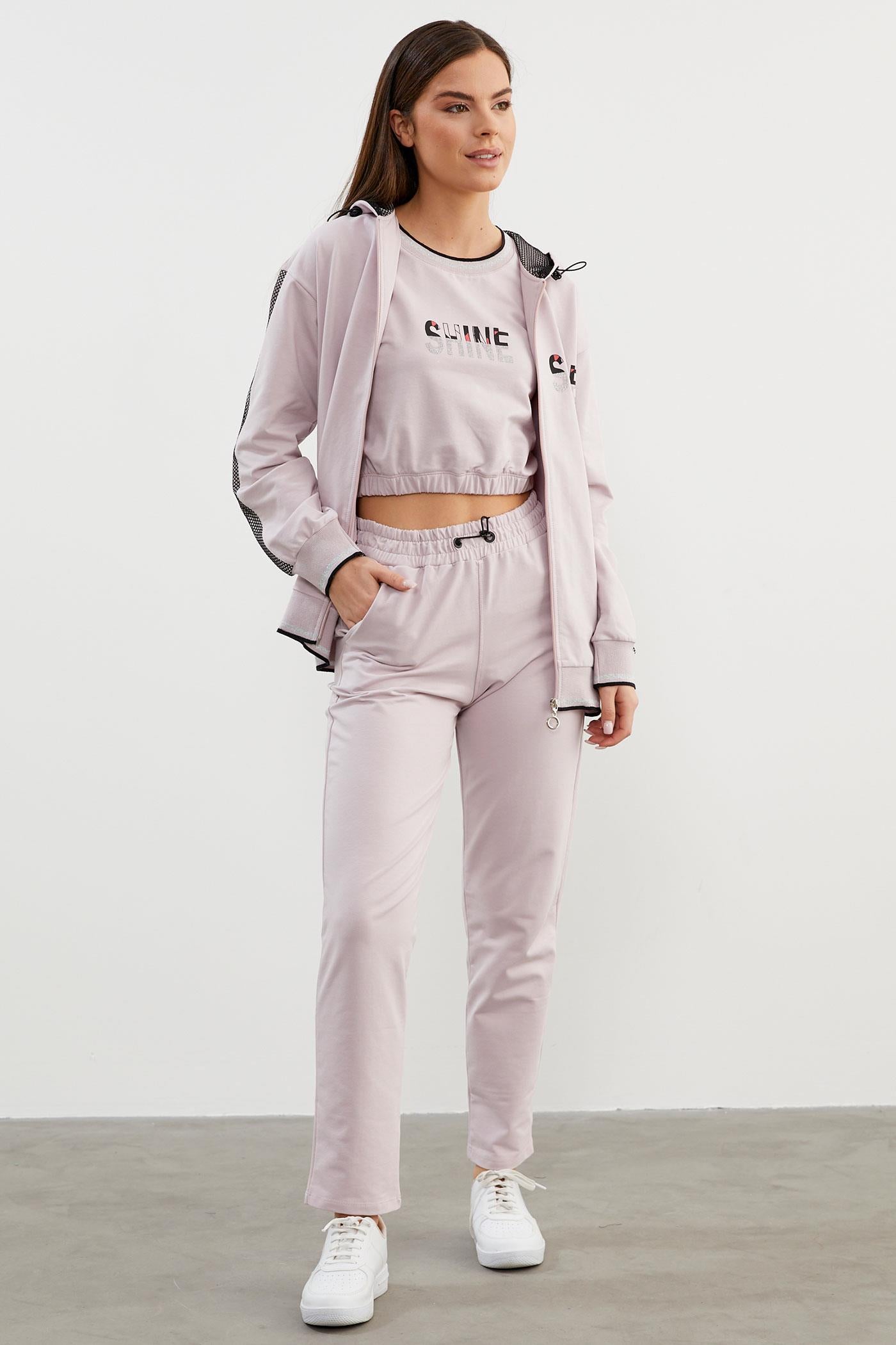 İçi Croplu Üçlü Kapüşonlu Eşofman Takım - Lila (2) Sementa